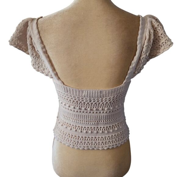 Sincerely Jules Cream Crochet Boho Knit Flutter Sleeves Size Small - Picture 4 of 6
